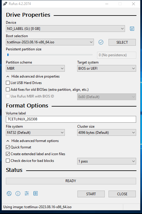 Rufus ISO Selection